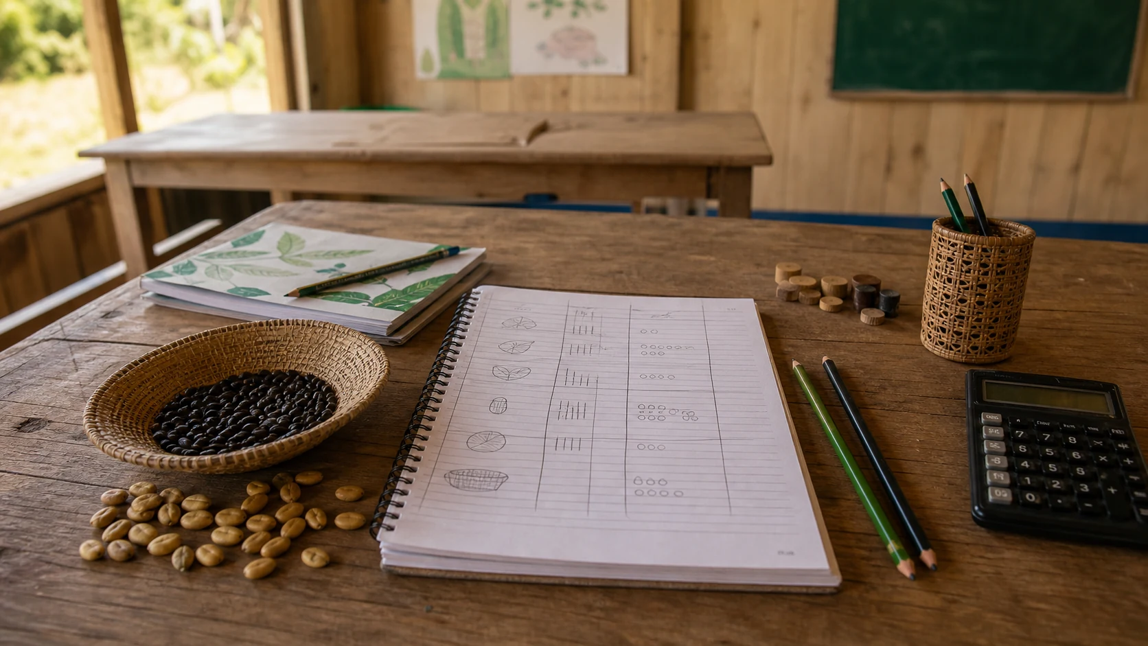 Caderno de contabilidade comunitaria com materiais de aprendizagem bilingue para numeros em Kaingang