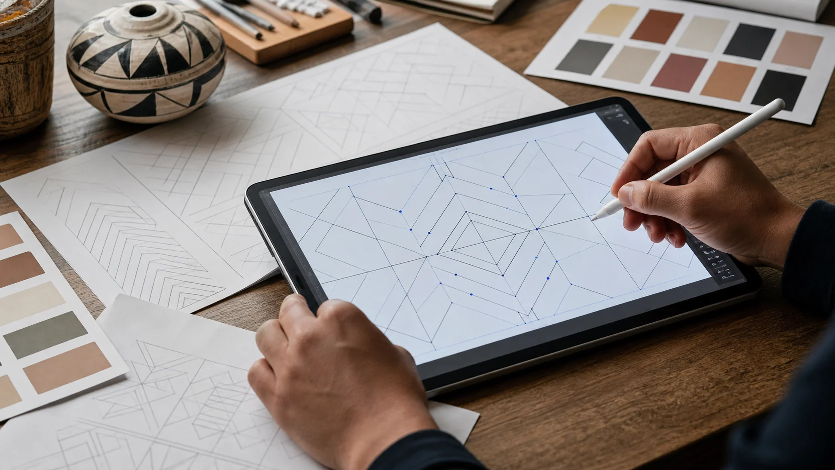 Vetorização de grafismos geométricos da etnia Kadiwéu para design